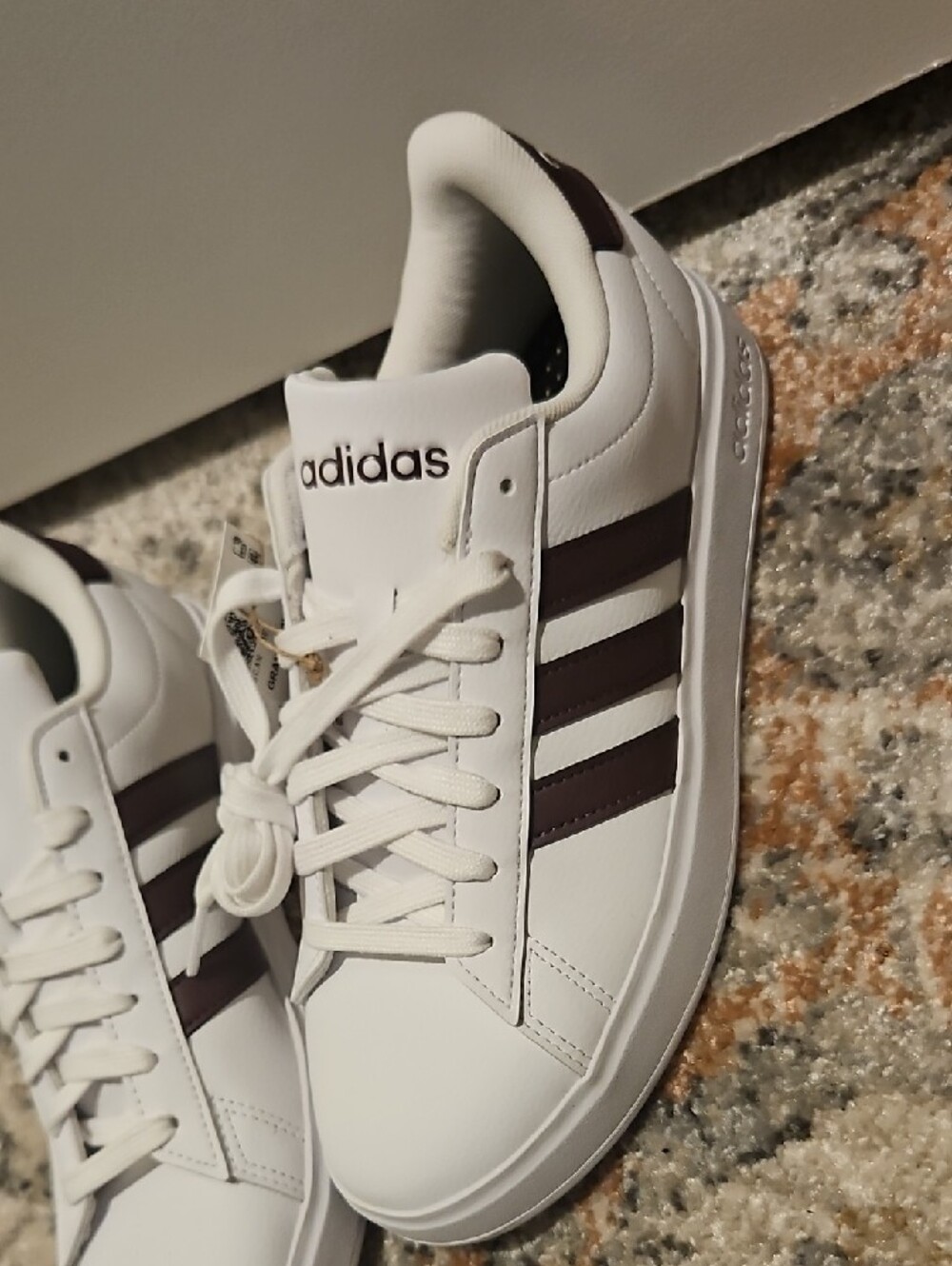 Adidas Women’s White Sneakers with Brown Stripes - Picture 2 of 7